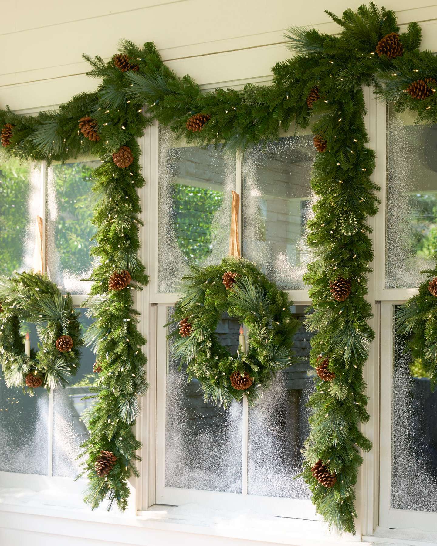 Balsam Hill Mixed Evergreen with Pinecones Artificial Christmas Wreath Displayed on Front Door