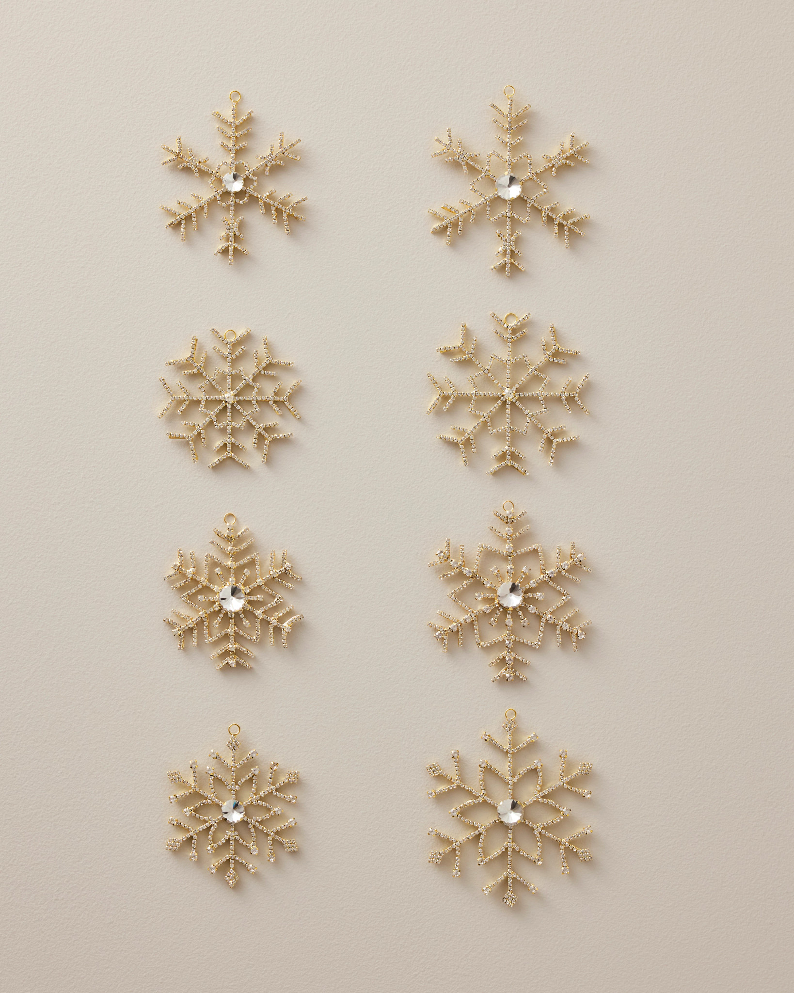 Gold Rhinestone Snowflake Ornament Set