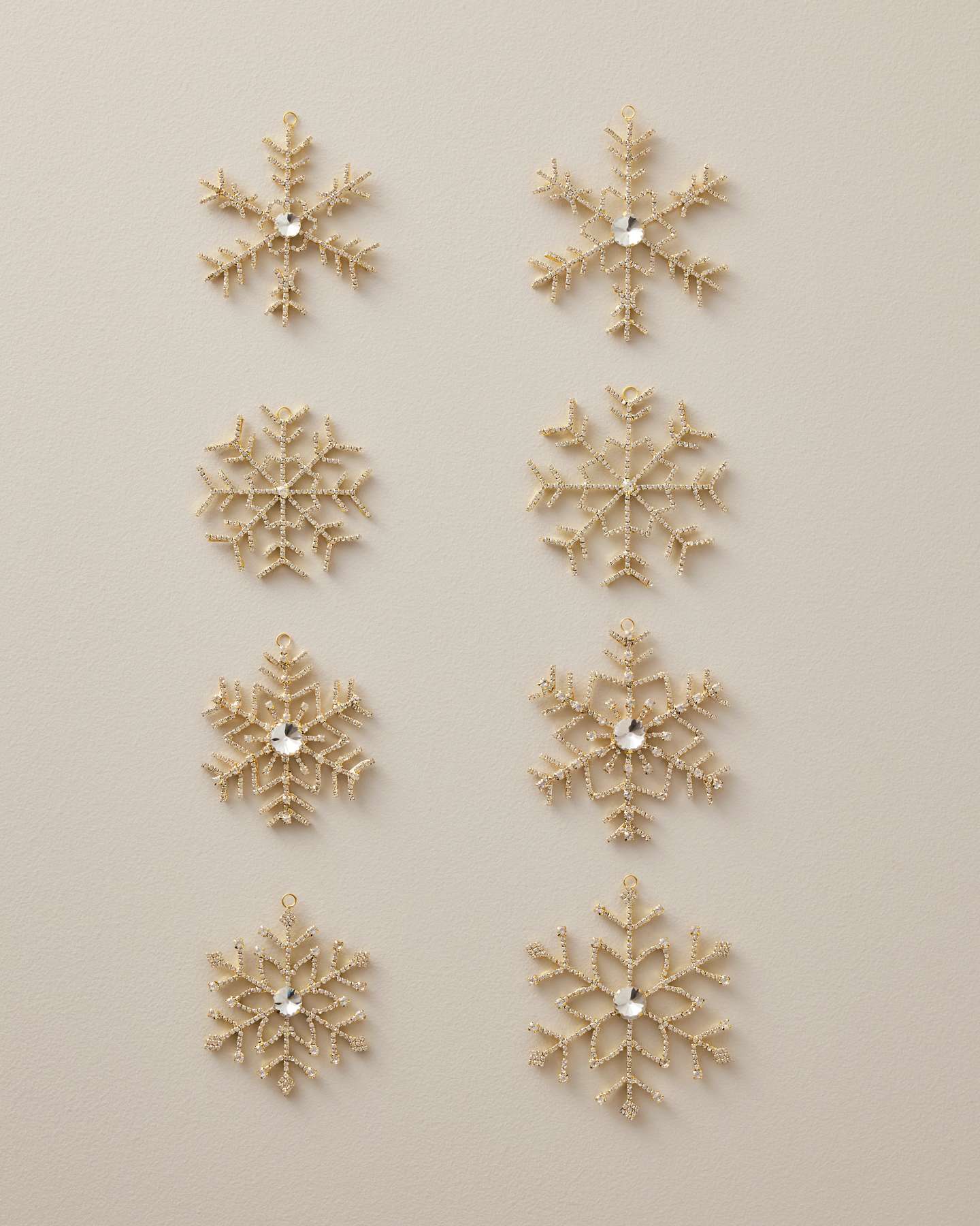 Gold Rhinestone Snowflake Ornaments, Set of 8