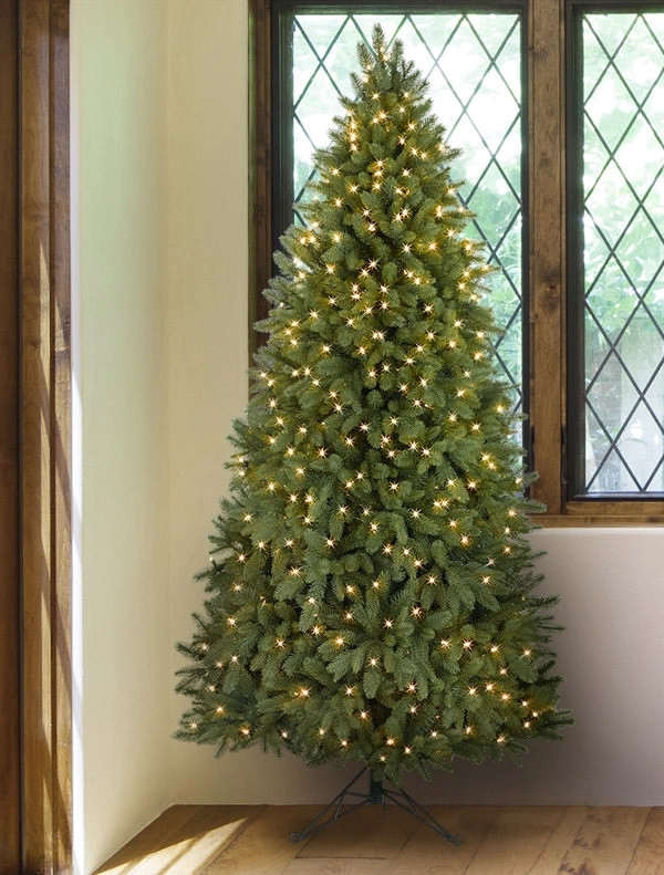Park Avenue Corner Tree Realistic 7 ft Green Artificial Christmas Tree with 300 Warm White LED Clear Lights by Balsam Hill