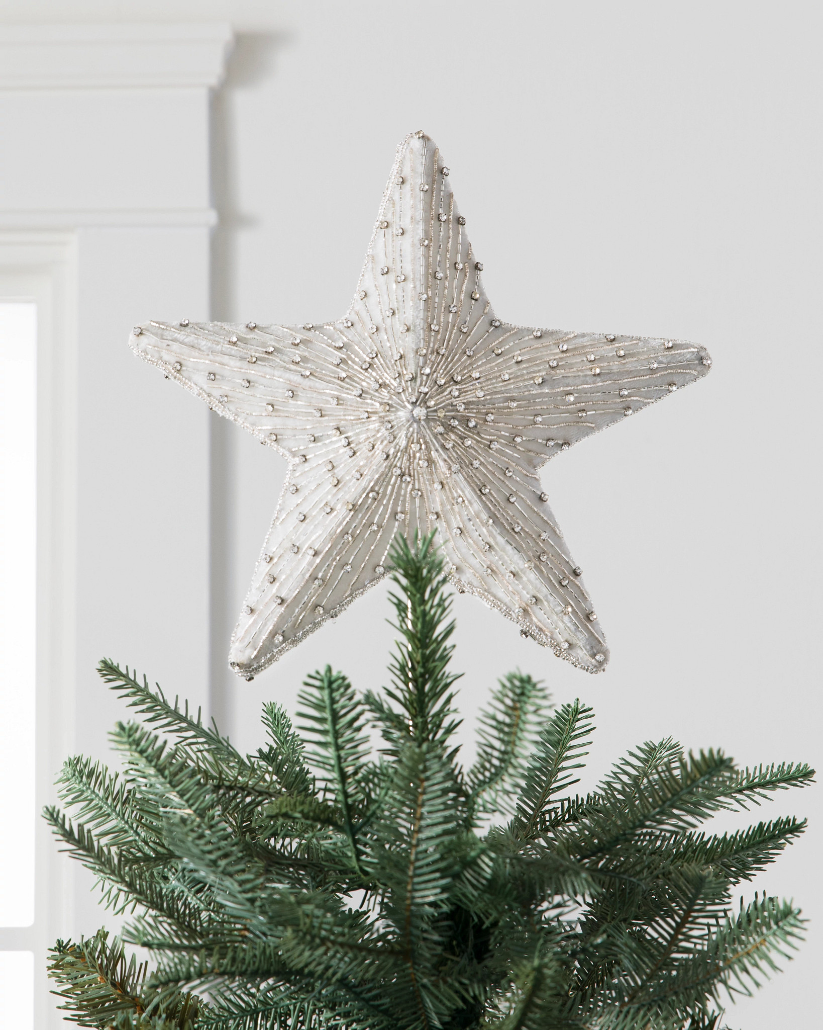 White Radiant Star Beaded Tree Topper