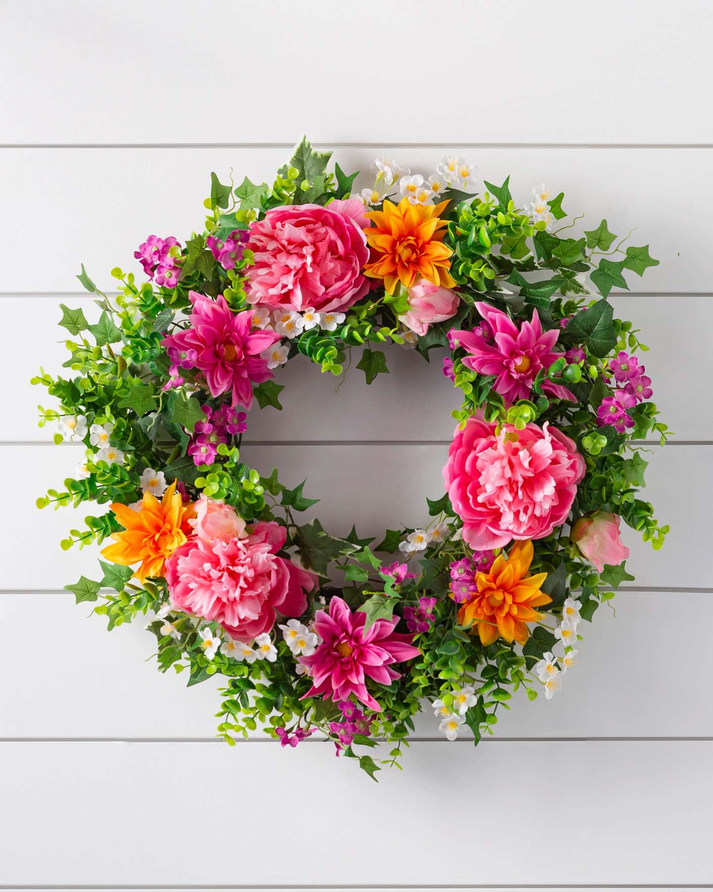 Balsam Hill Outdoor Radiant Peony Wreath 24-Inch Front View